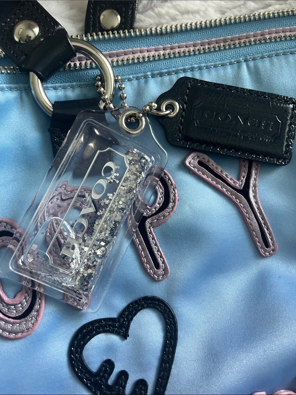 Coach Poppy New York Skyline Tote Bag - Light Blue, Black, Silver - Picture 2 of 12